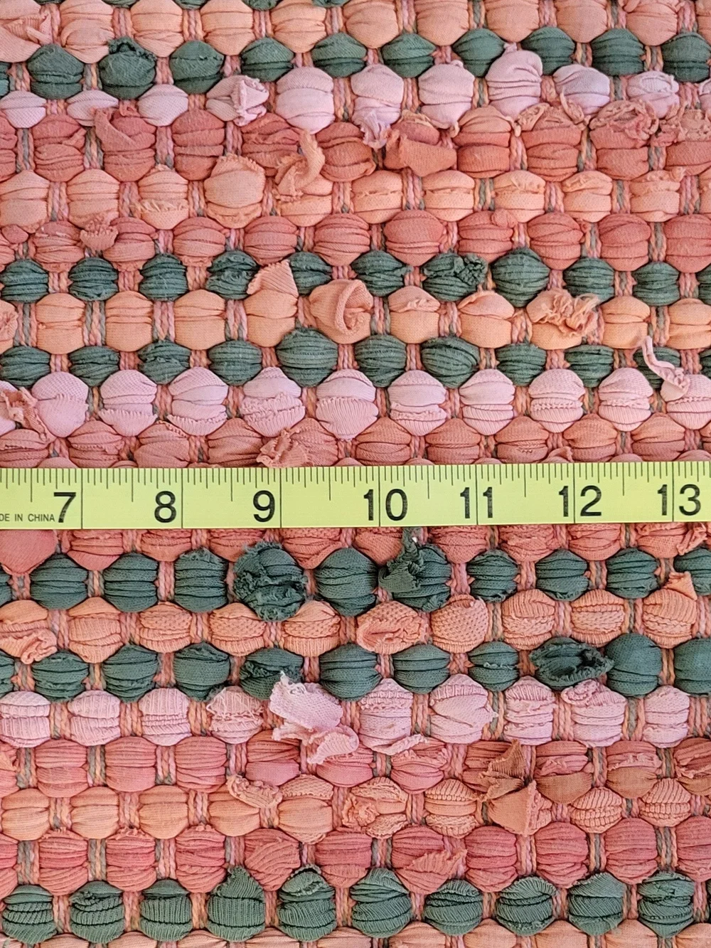 Woven Coral and Olive Stripe Rag Rug
